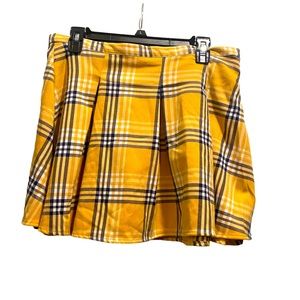 Yellow Plaid Pleated Mini Skirt, Sz 13